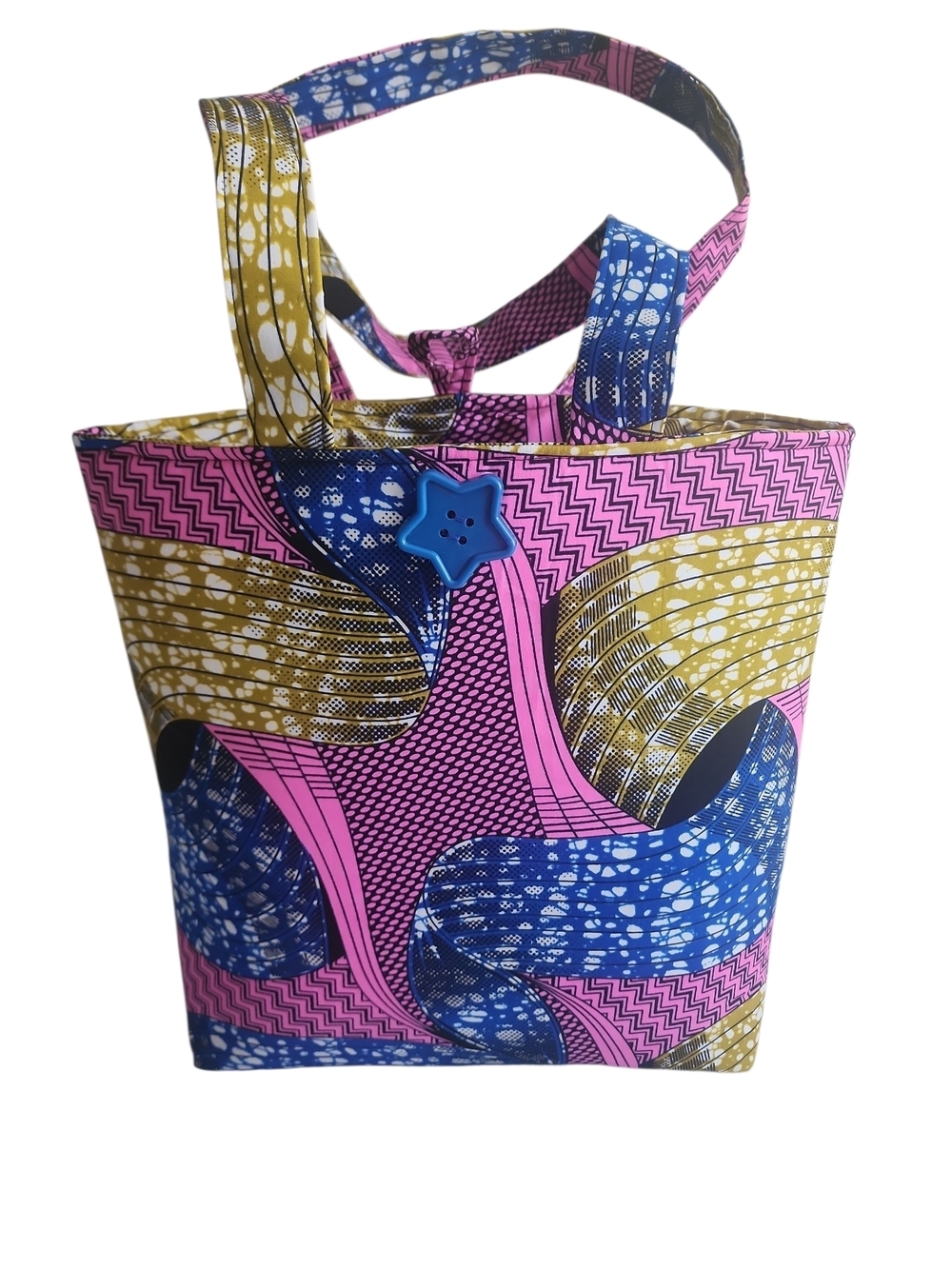African Print Tote Bag in Pink, Blue & Gold